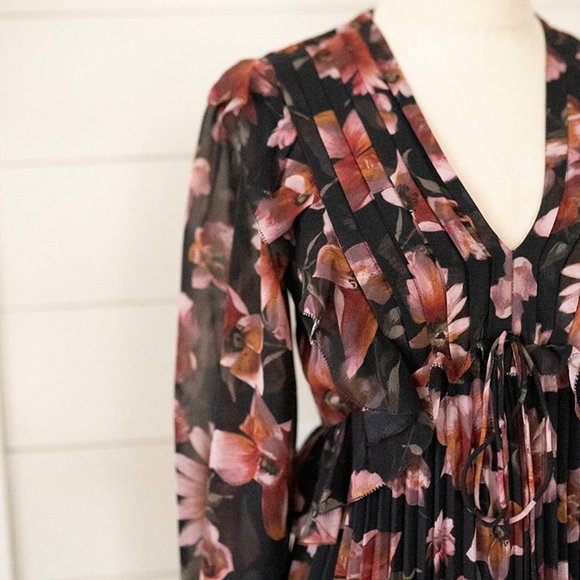 The Kooples Paris Womens Folral Print V-Neck Dress Black Size 0 XS NWOT New - Picture 4 of 9